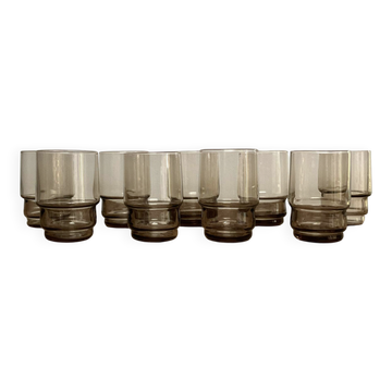9 verres à liqueur fumés vintage 