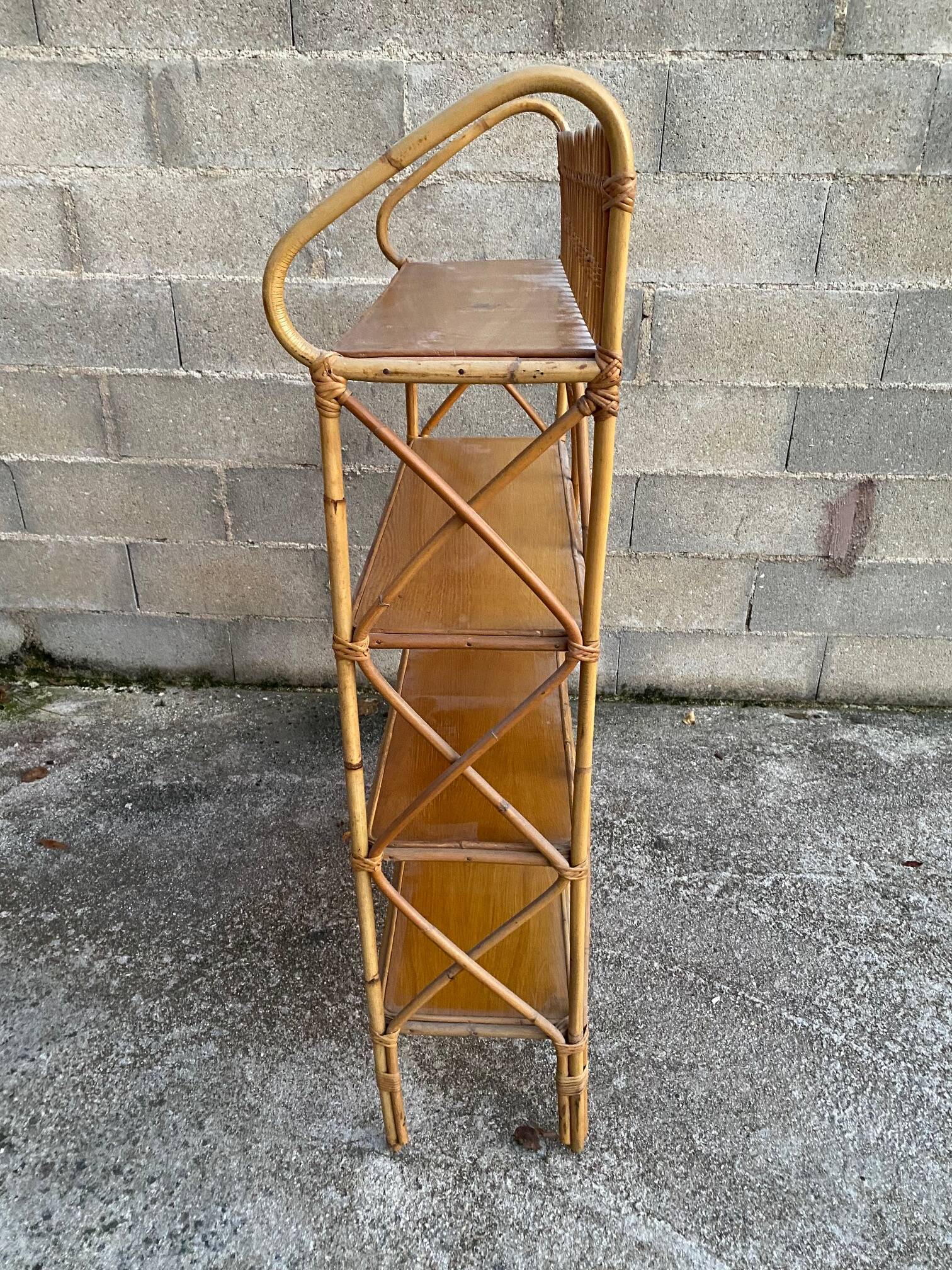 vintage rattan shelf on stand