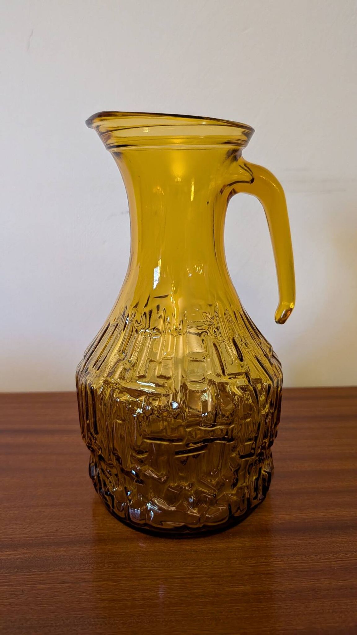Italian pitcher textured amber glass 70's