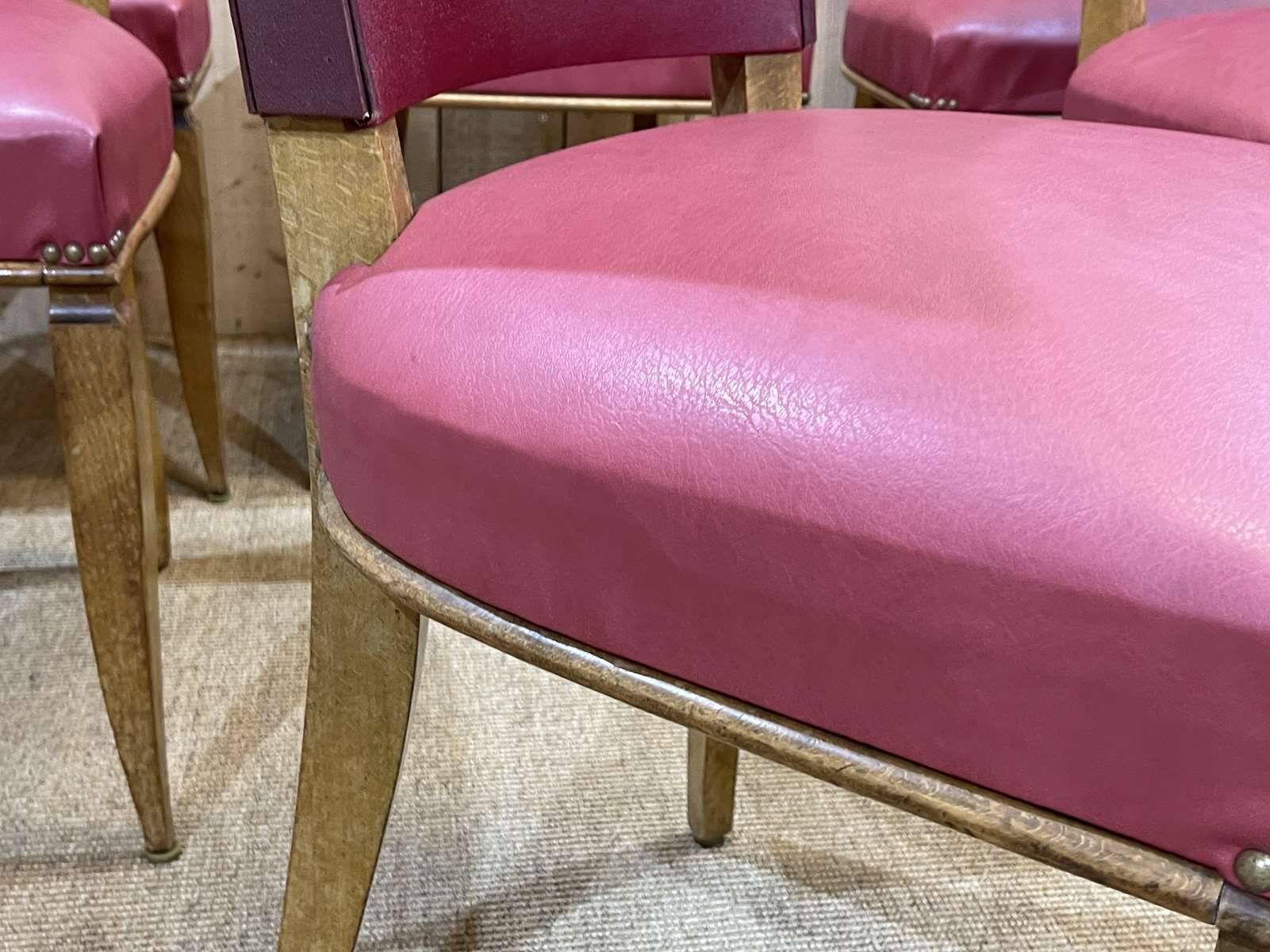 Set of 6 beech chairs with skai in the style of Jules Leleu.