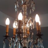 Lustre XIX ème six lumières en bronze et pampilles
