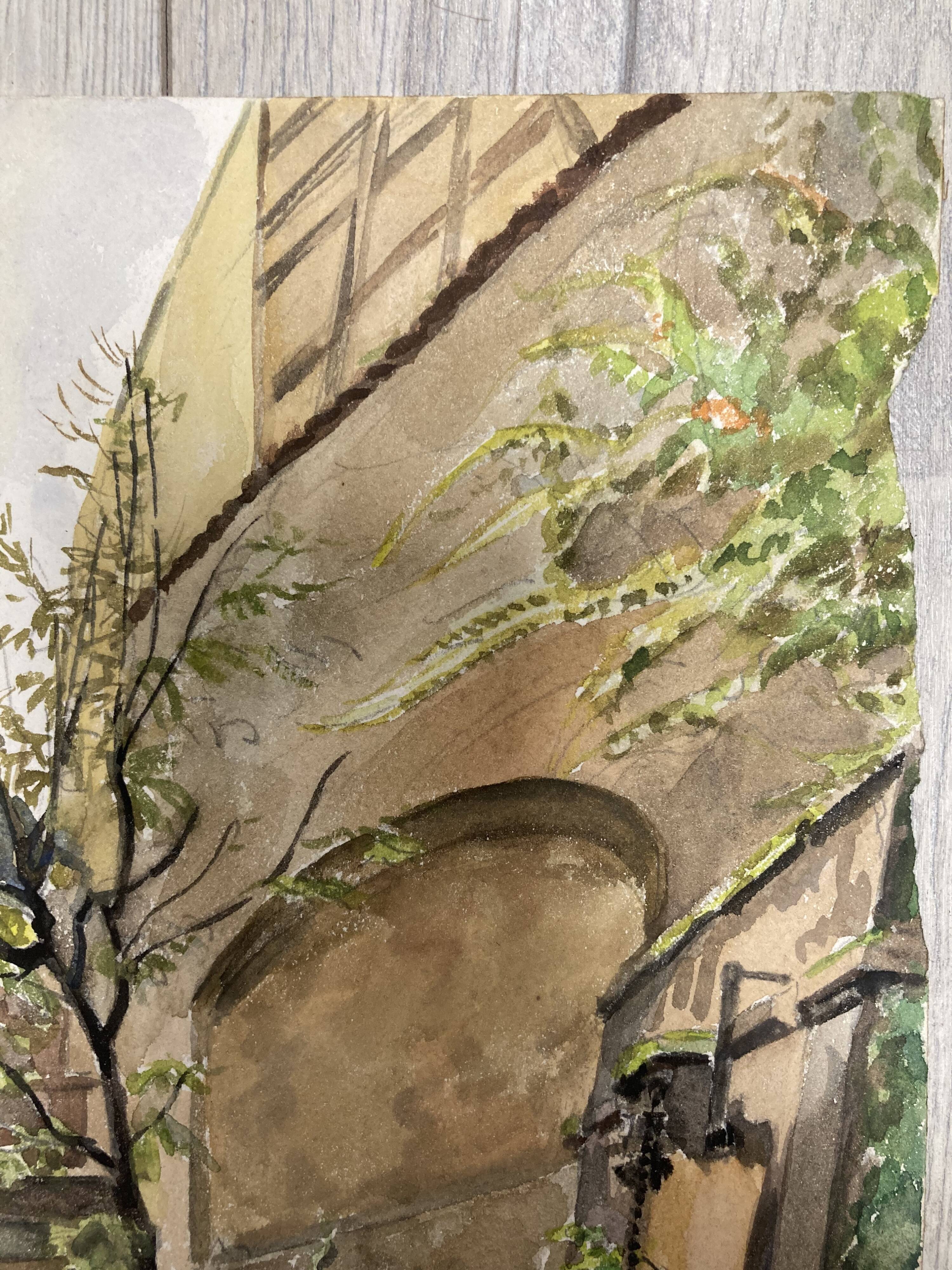 Watercolor vintage village view