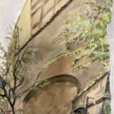 Watercolor vintage village view