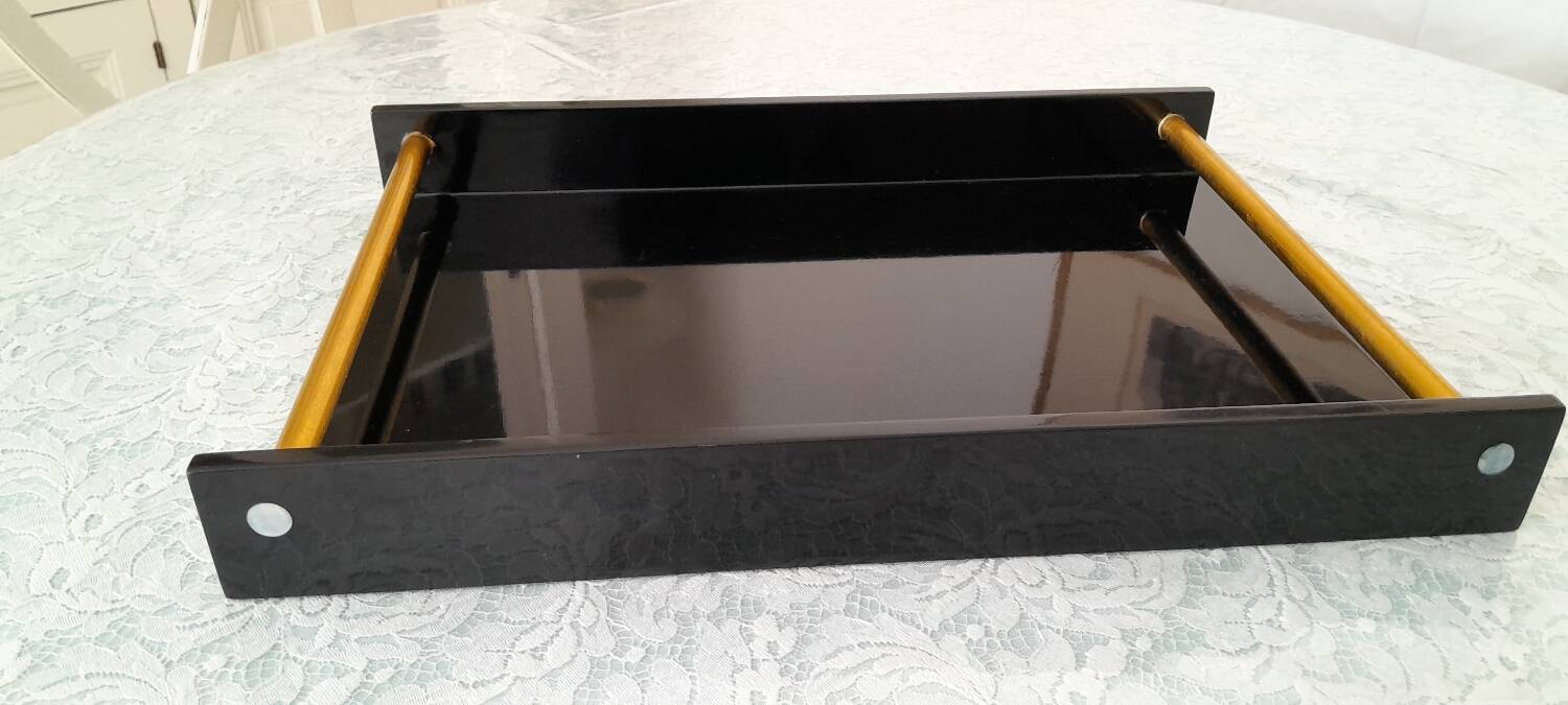 Black and gold lacquered wooden tray