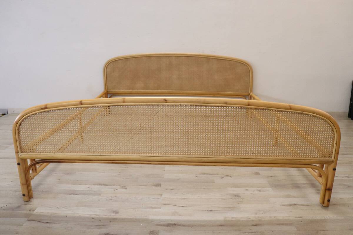 Bamboo and Vienna Straw Double Bed, 1980s