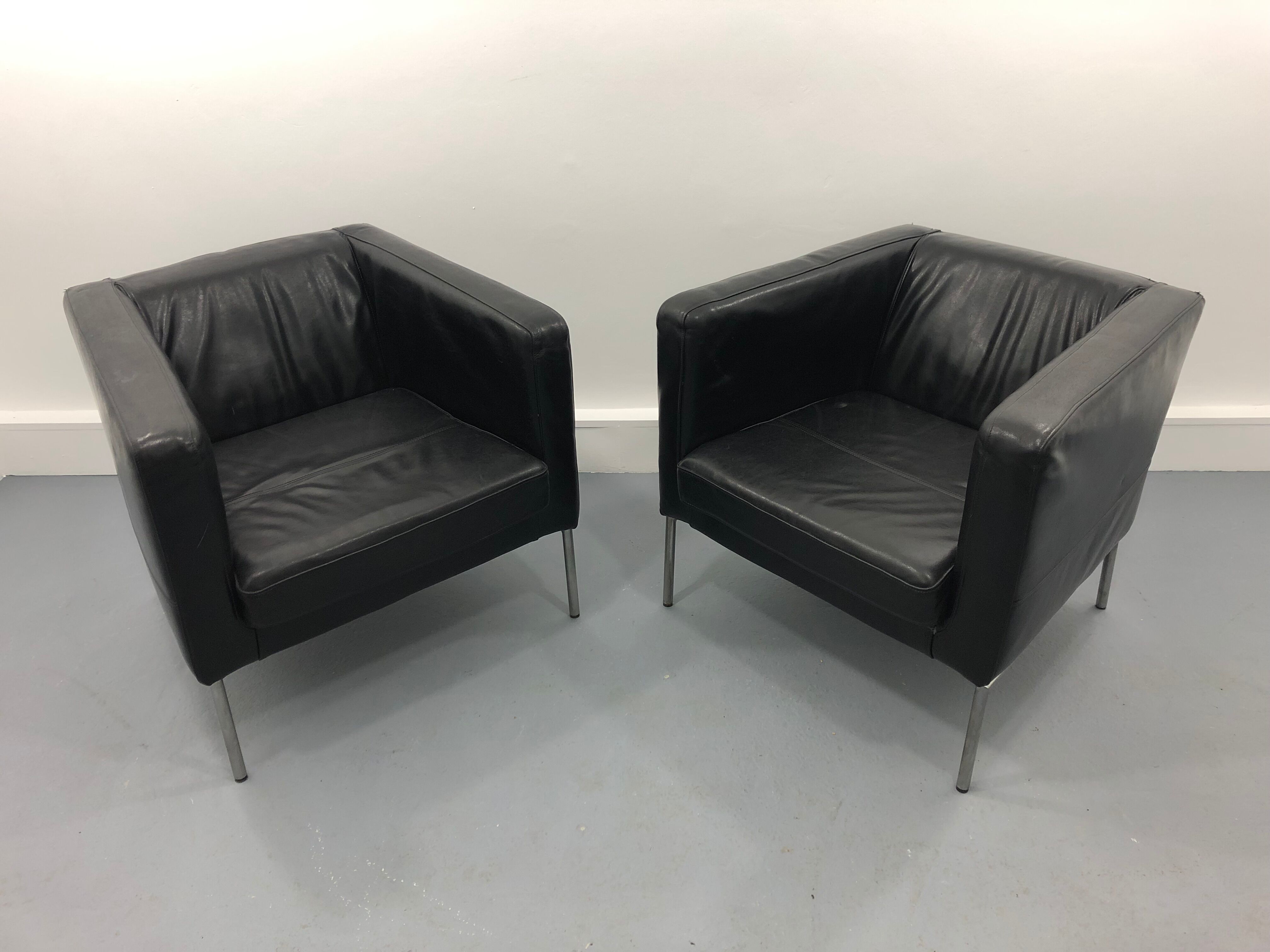 Armchairs leather black, 1980s,m set of 2