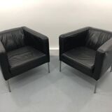 Fauteuils cuir noir années 1980