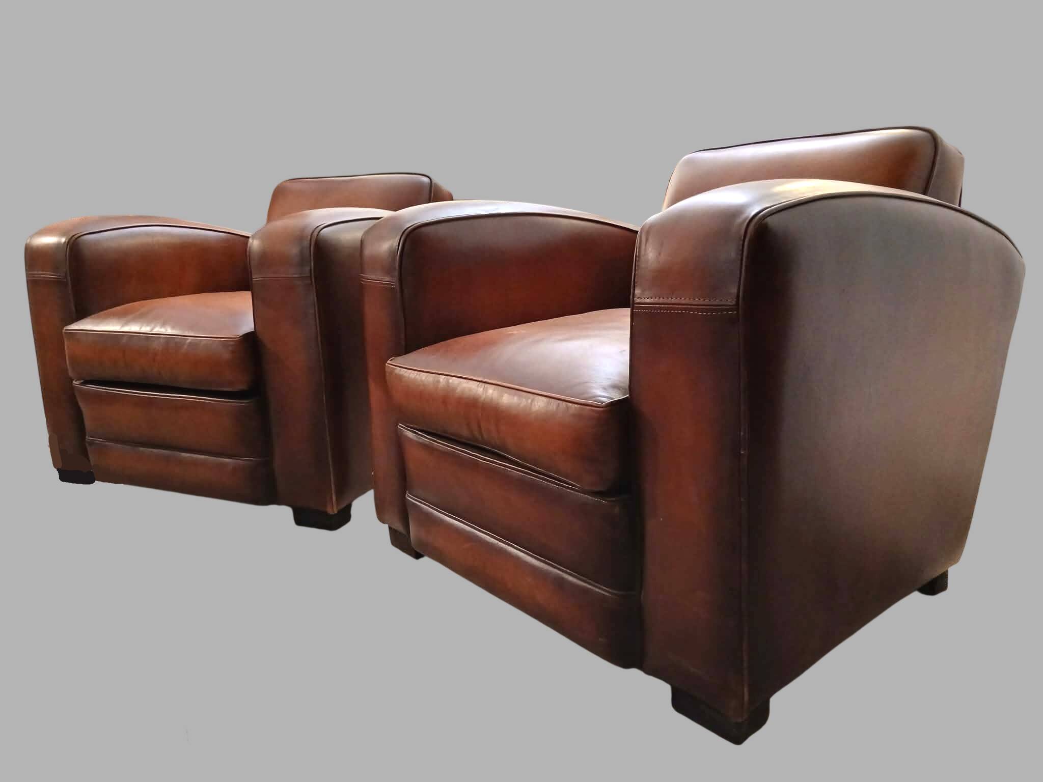 2 fauteuils Club Vintage cuir