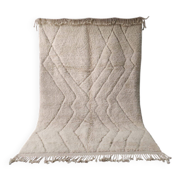 Grand Tapis Beni Ouarain Écru, Motifs Chevrons et Losanges - 208x300cm