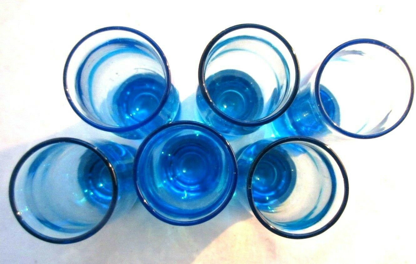 6 old blue glasses, vintage Art Deco