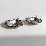 Silver-plated Shell Bowls, Set of 2, Vintage 1960s Italian Design, Silver Metal Condiment Dishes