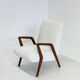 Italian mid-century lounge chair in cherry wood with white bouclé