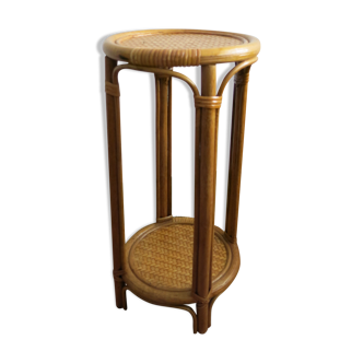Table d'appoint porte-plantes en rotin et osier