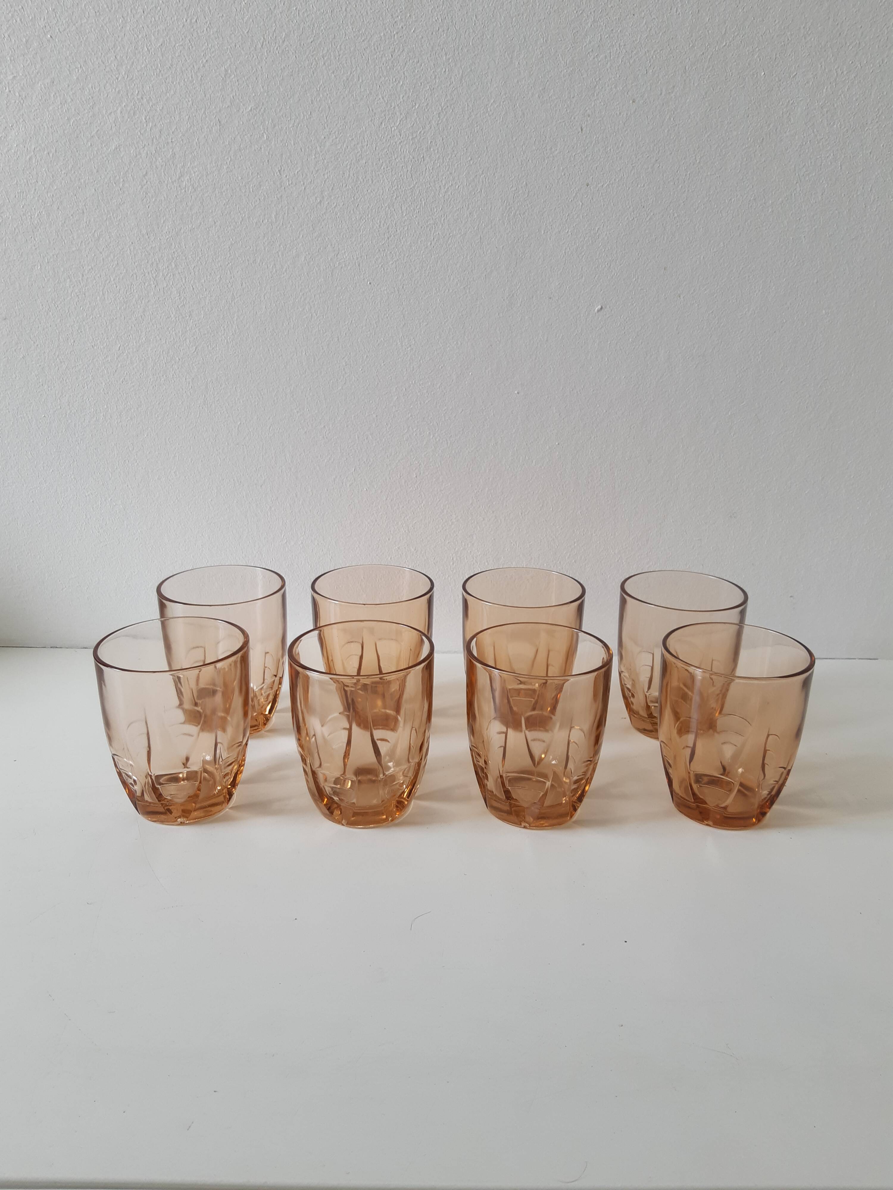 Set of 8 pink water glasses
