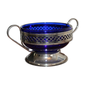 Navy blue cup on tin base