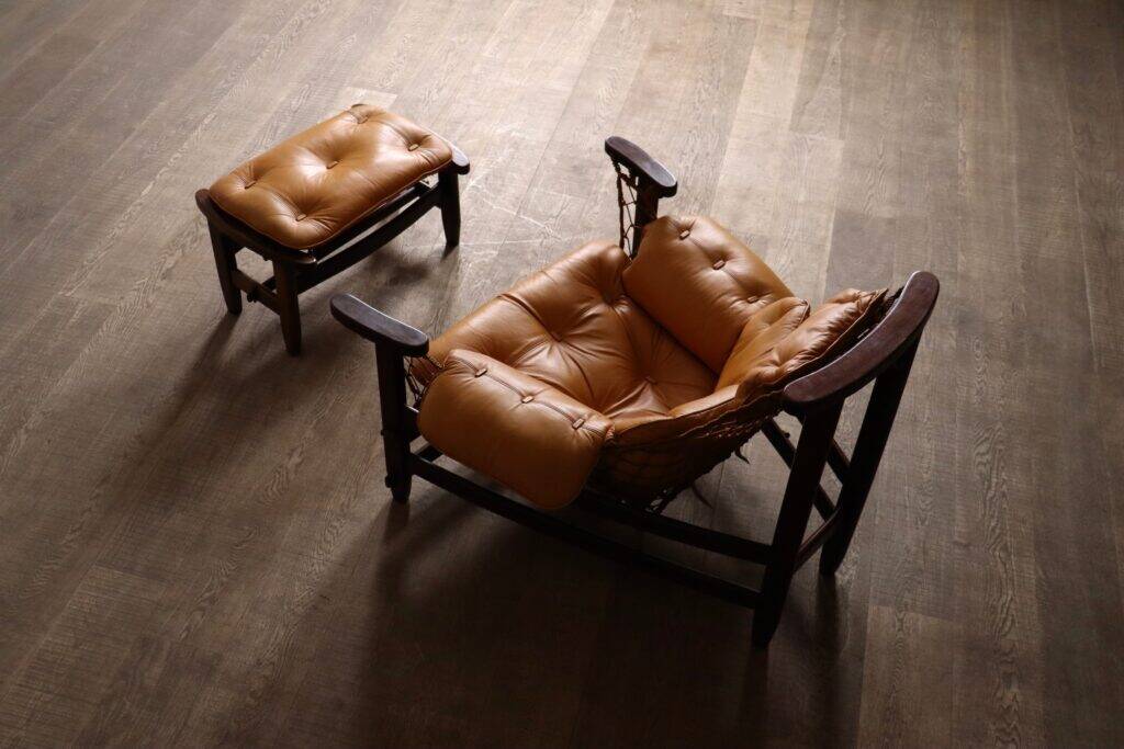Jangada lounge chair with ottoman in cognac leather by Jean Gillon, Brazil, 1960s