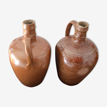 Set of 2 vintage glazed stoneware jugs