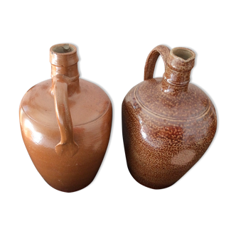 Set of 2 vintage glazed stoneware jugs