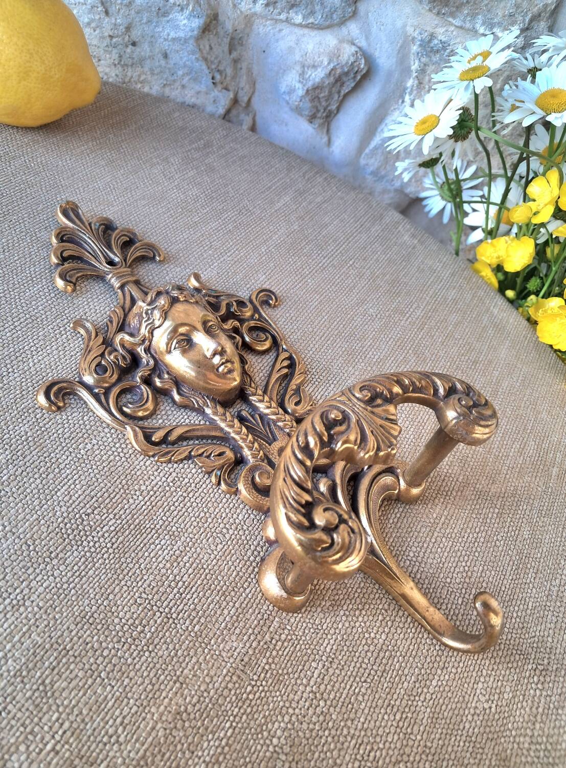 Antique brass coat hook