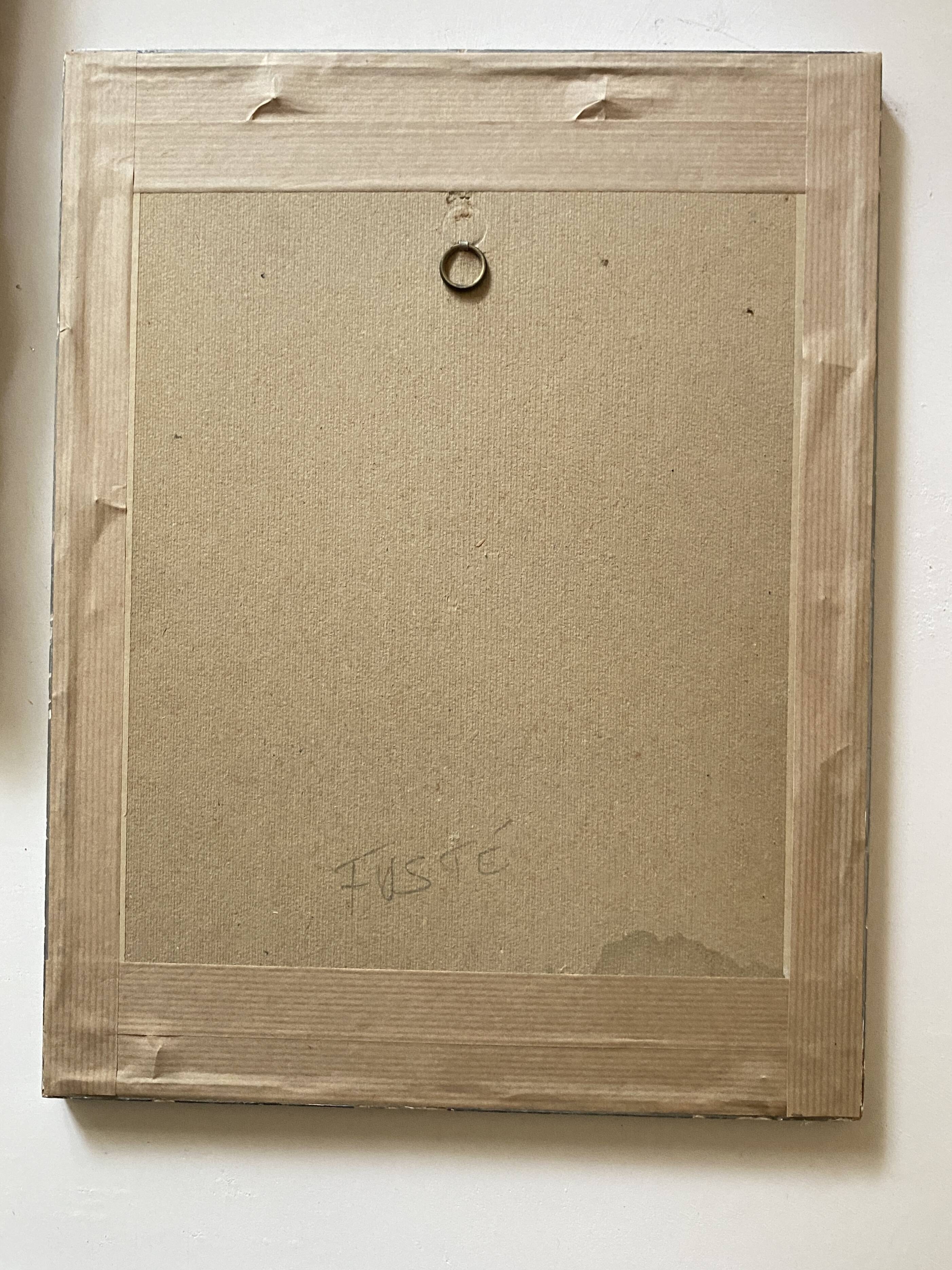 Aquarelle 1920, cadre bois sculpté argenté