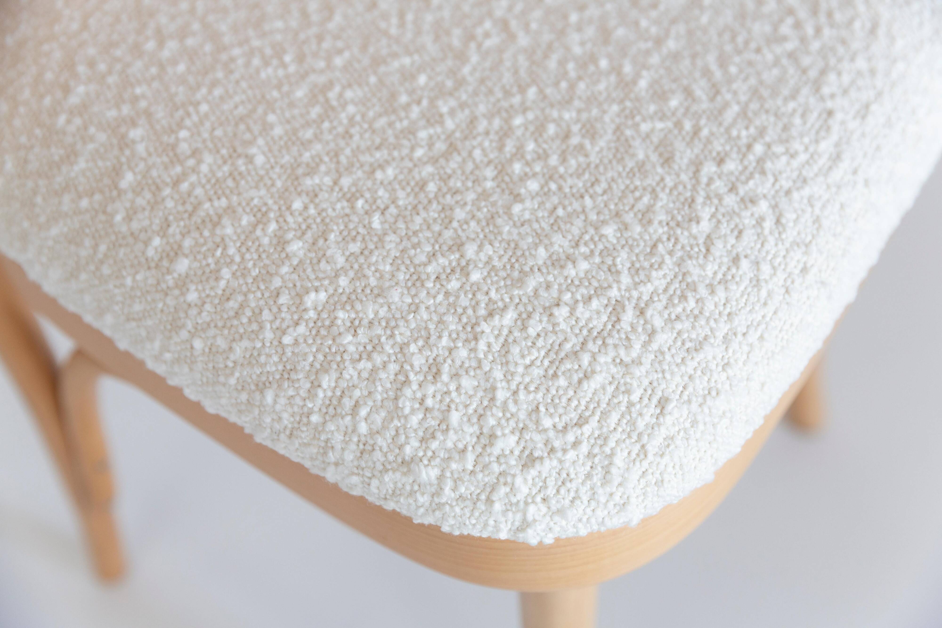 Rattan chair, off-white boucle and Thonet wood, 1960s