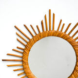 Mirror sun frame in vintage round rattan