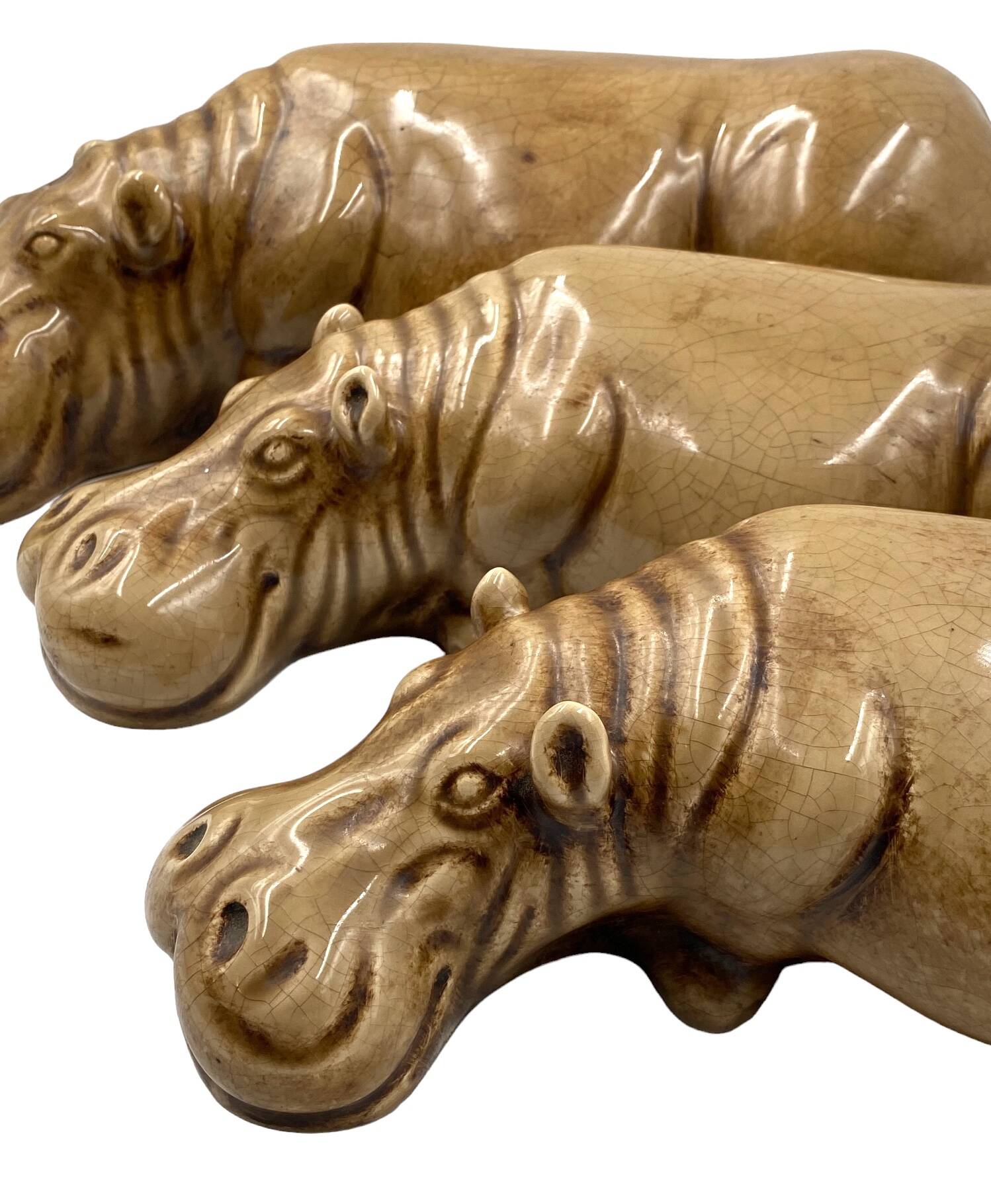 Mid-century Set of 3 ceramic hippos, Zaccagnini Italy 1950s