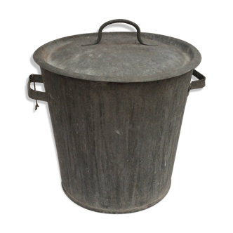 Zinc bucket old washing with 2 handles and lid dimension: height -32cm- D-34cm-