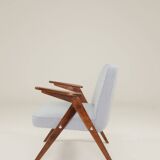 Fauteuil Lounge Vintage Bouclè Bleu Bébé Noyer Foncé, 1960