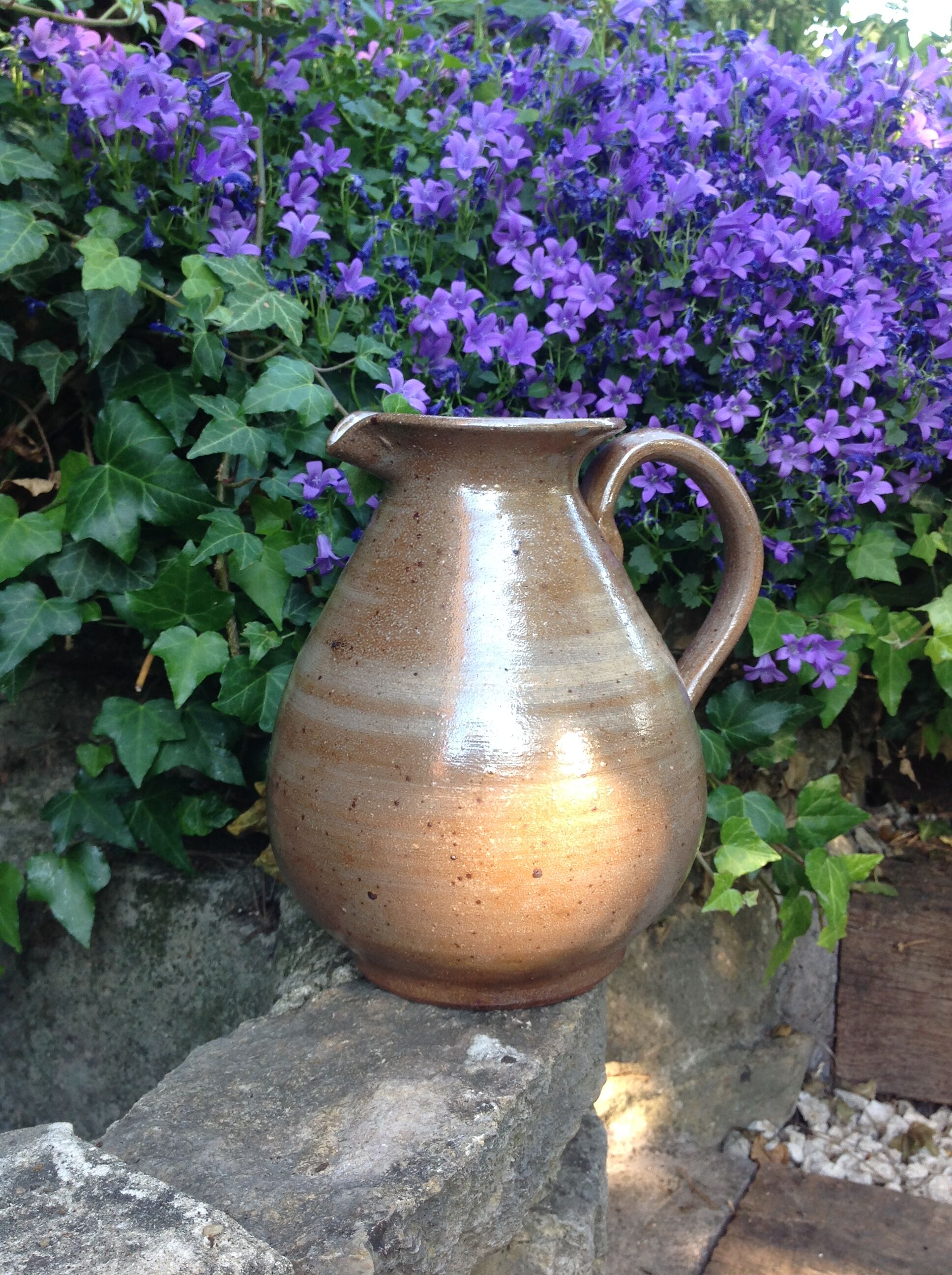 Pitcher ball in varnished beige cermic 60/70 years
