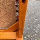 Scandinavian chair Baumann, solid beech wood with light beech and beige burgundy wool.