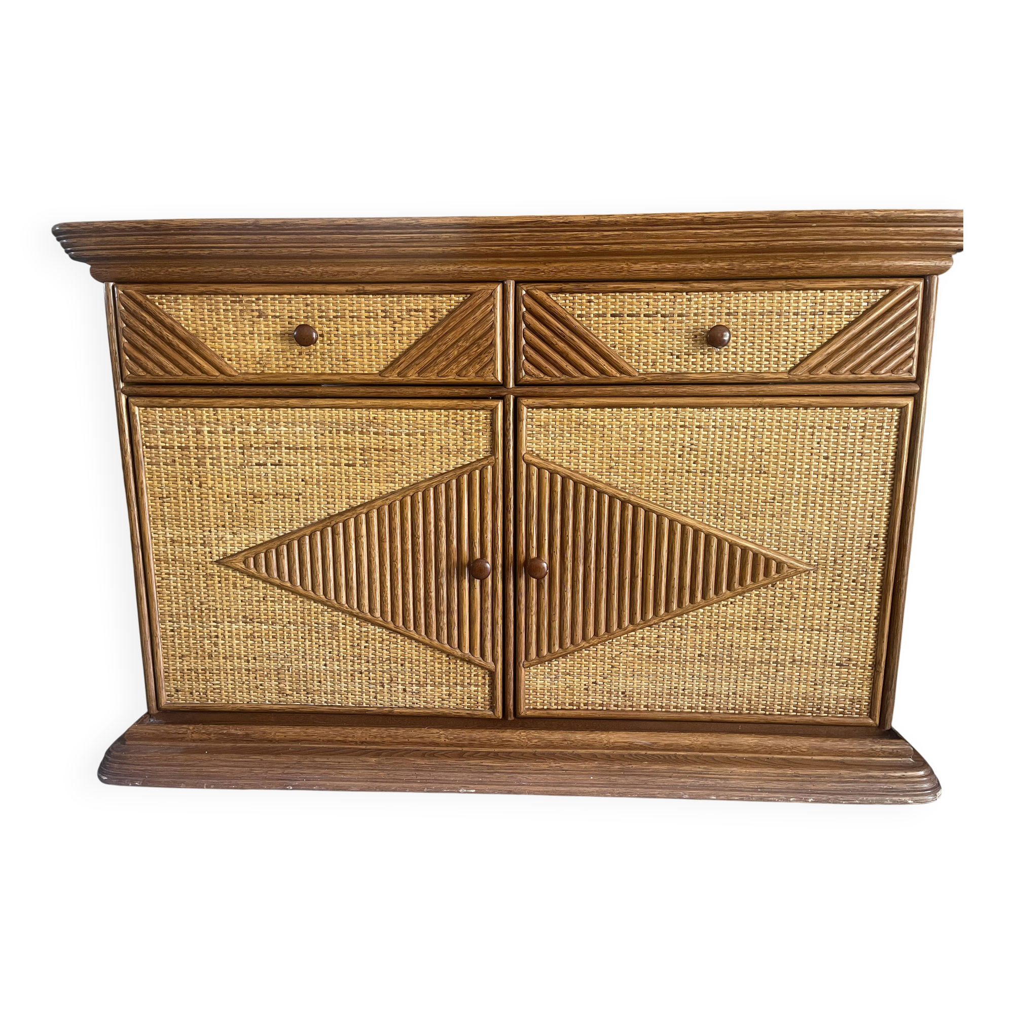 Buffet, vintage wicker commode in Riviera style, 1970s.