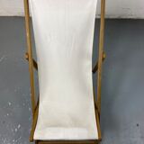 Transat tissus blanc avec structure en bois