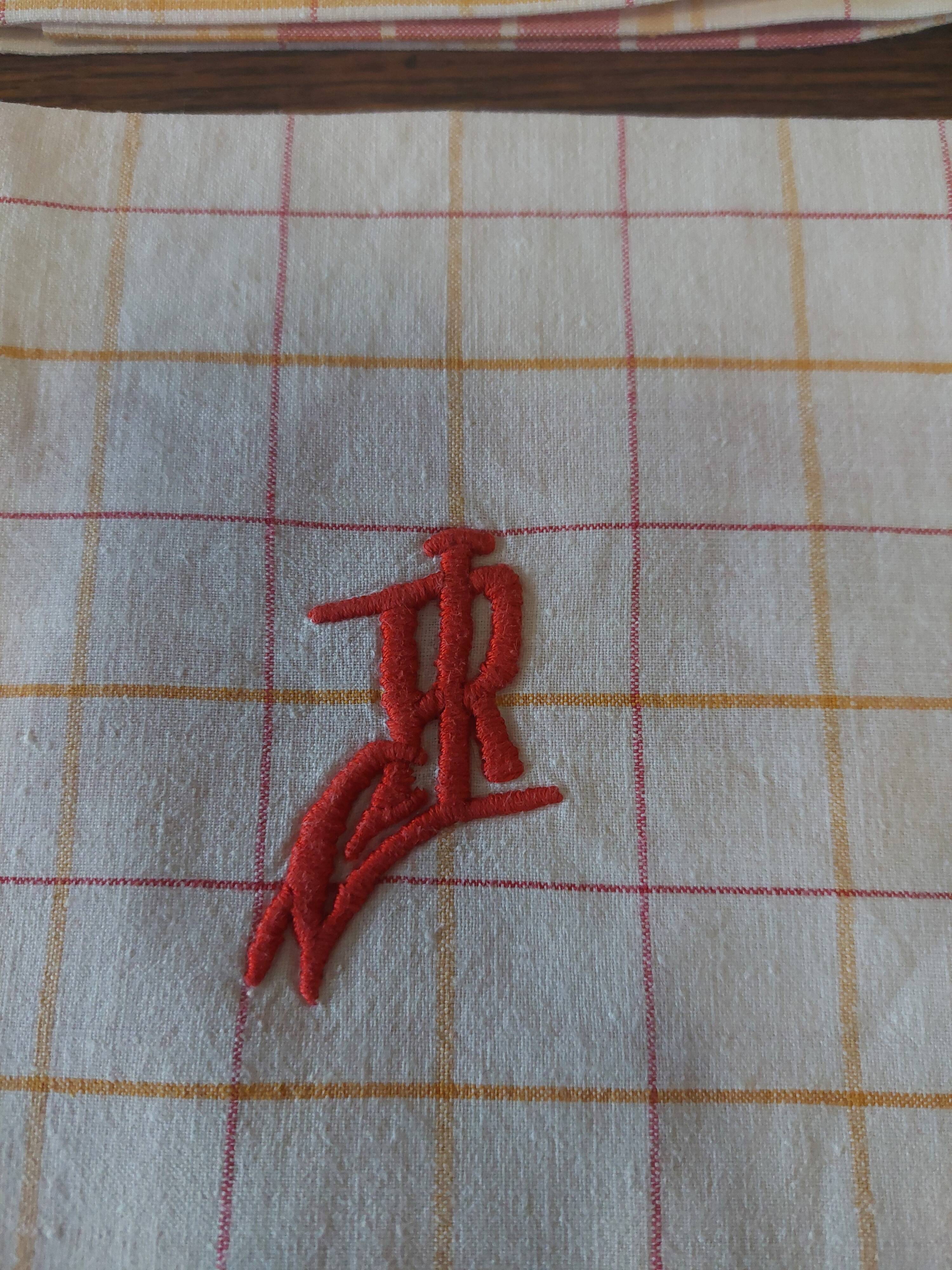 Napkins set of two checkered cotton monogram LR 53 X 57 cm