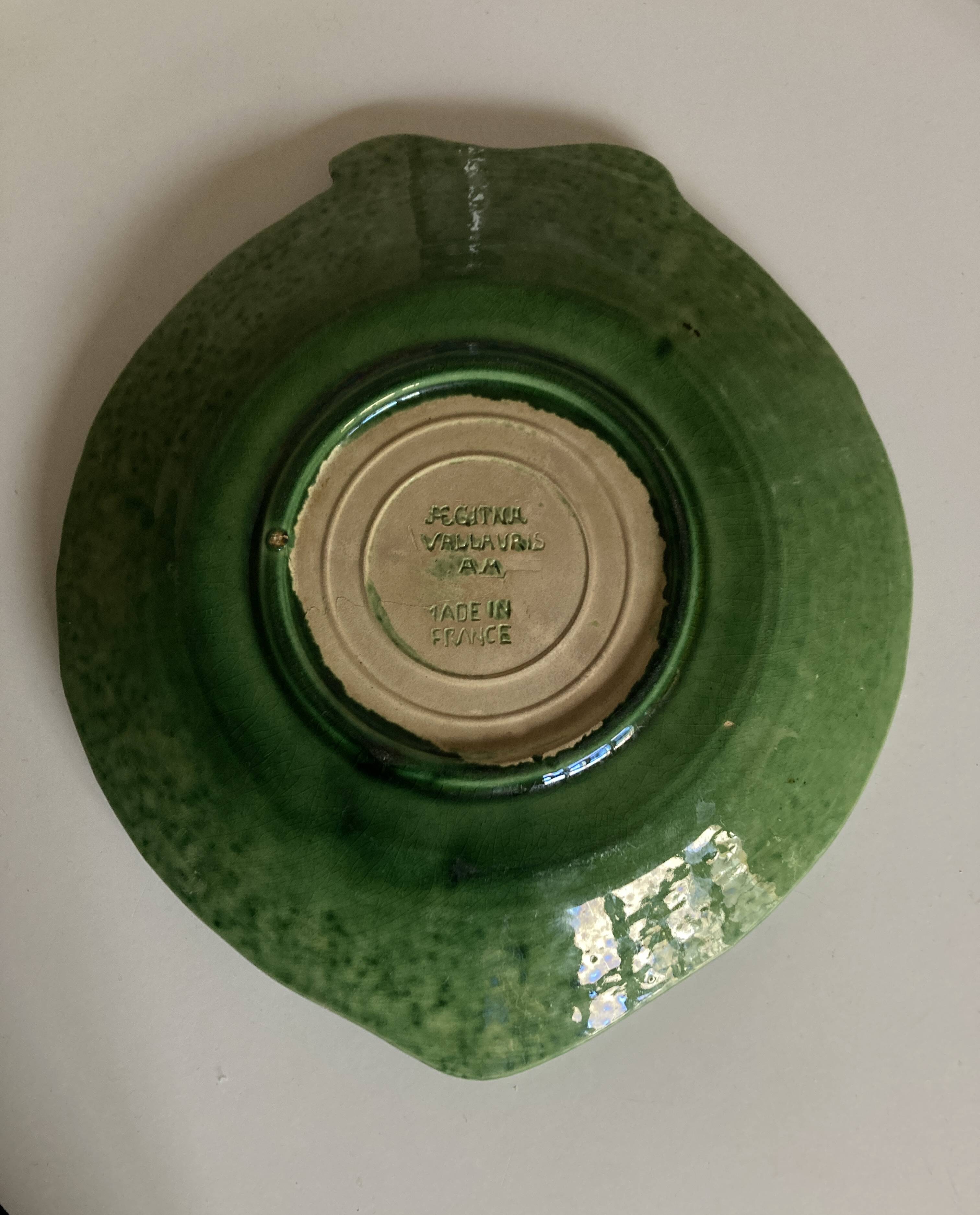 Aegitna deep dish in green glazed earthenware Fish Vallauris 1960