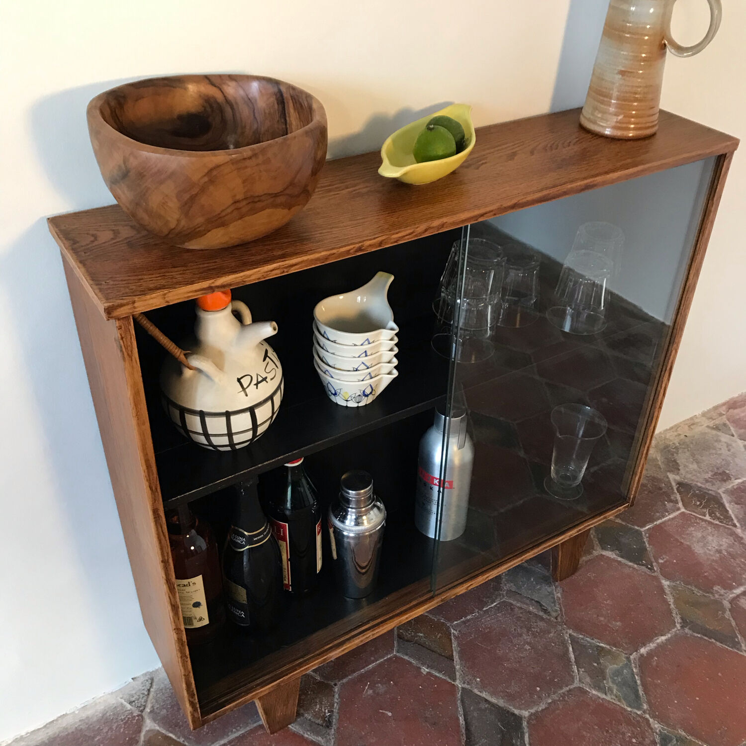 Vintage bar showcase 1950 in oak