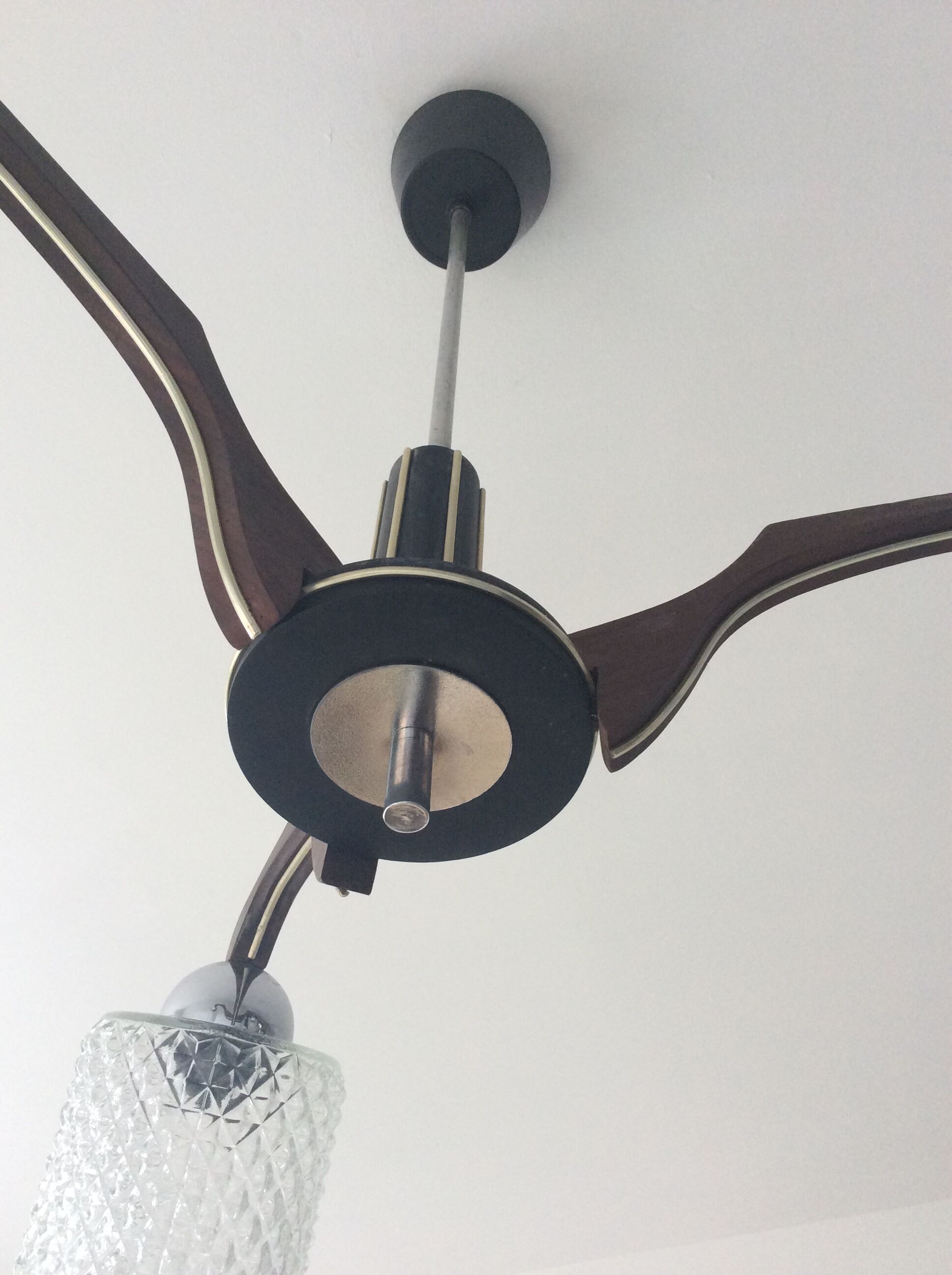 Scandinavian chandelier 60s in teak and molded glass