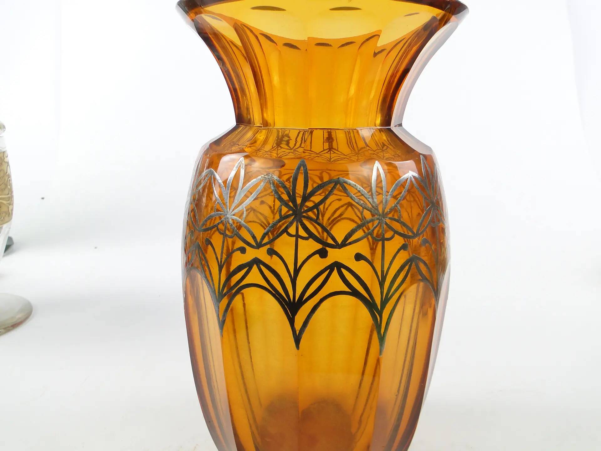Art déco vase, honey crystal, galvanic coating, Poland, 1930s