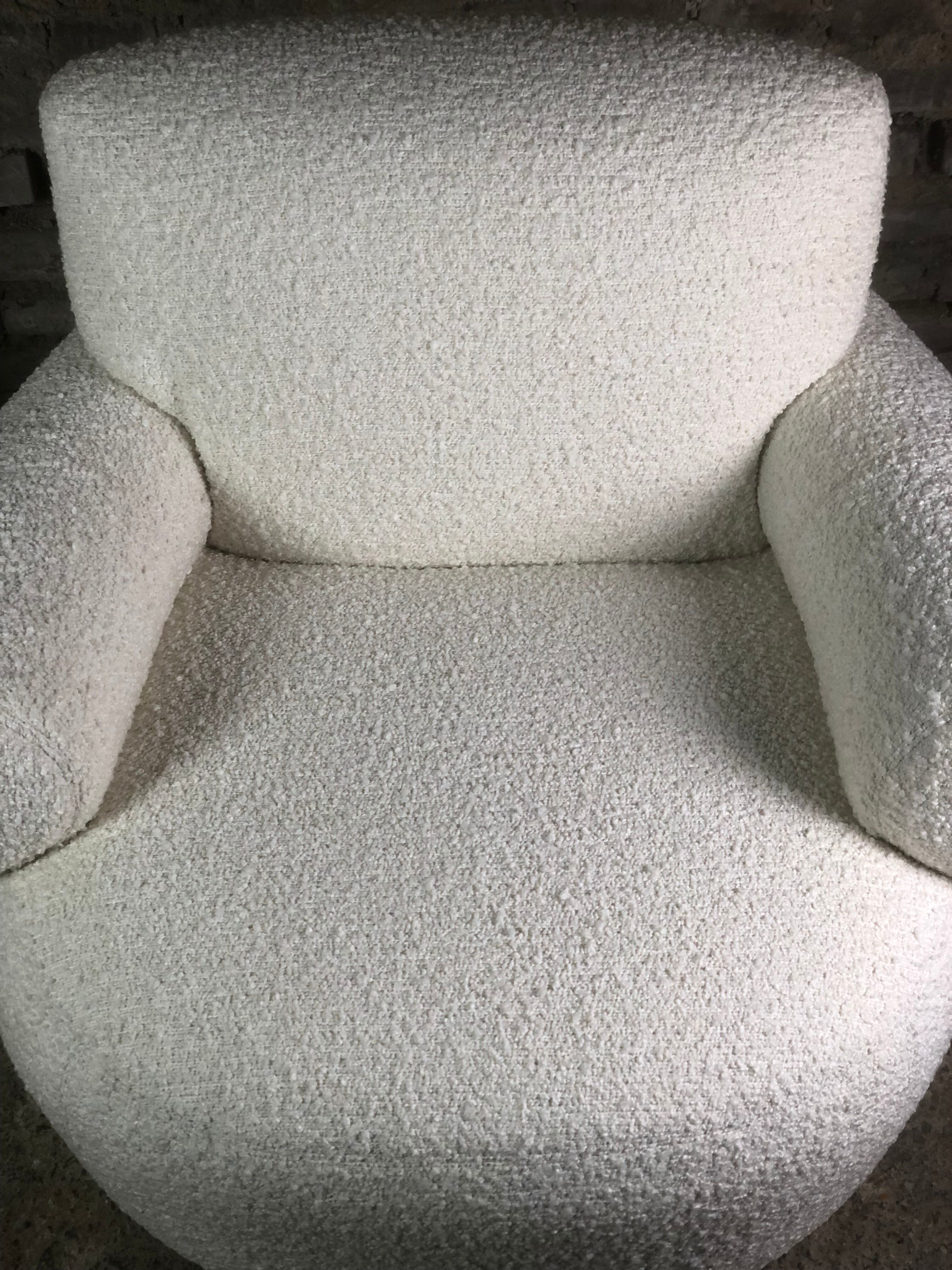 Armchairs (the pair) ecru in curly wool