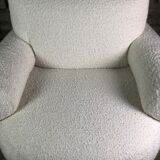 Armchairs (the pair) ecru in curly wool