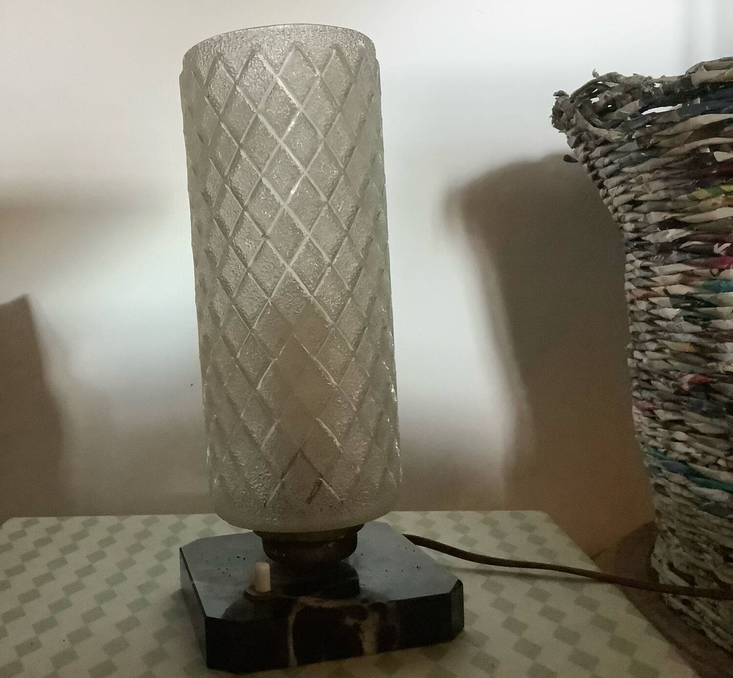 Art deco marble and glass lamp