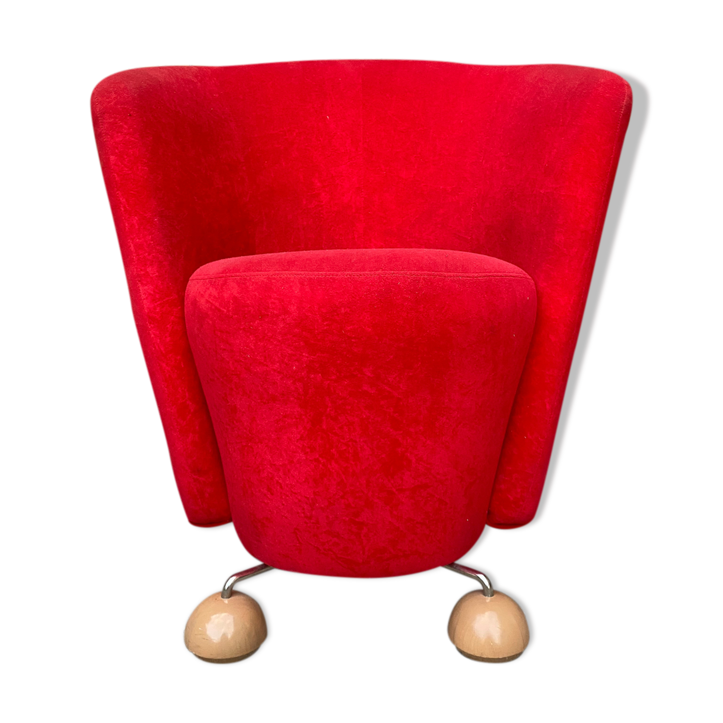 Mid-century red armchair with special legs