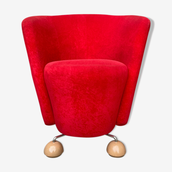 Mid-century red armchair with special legs