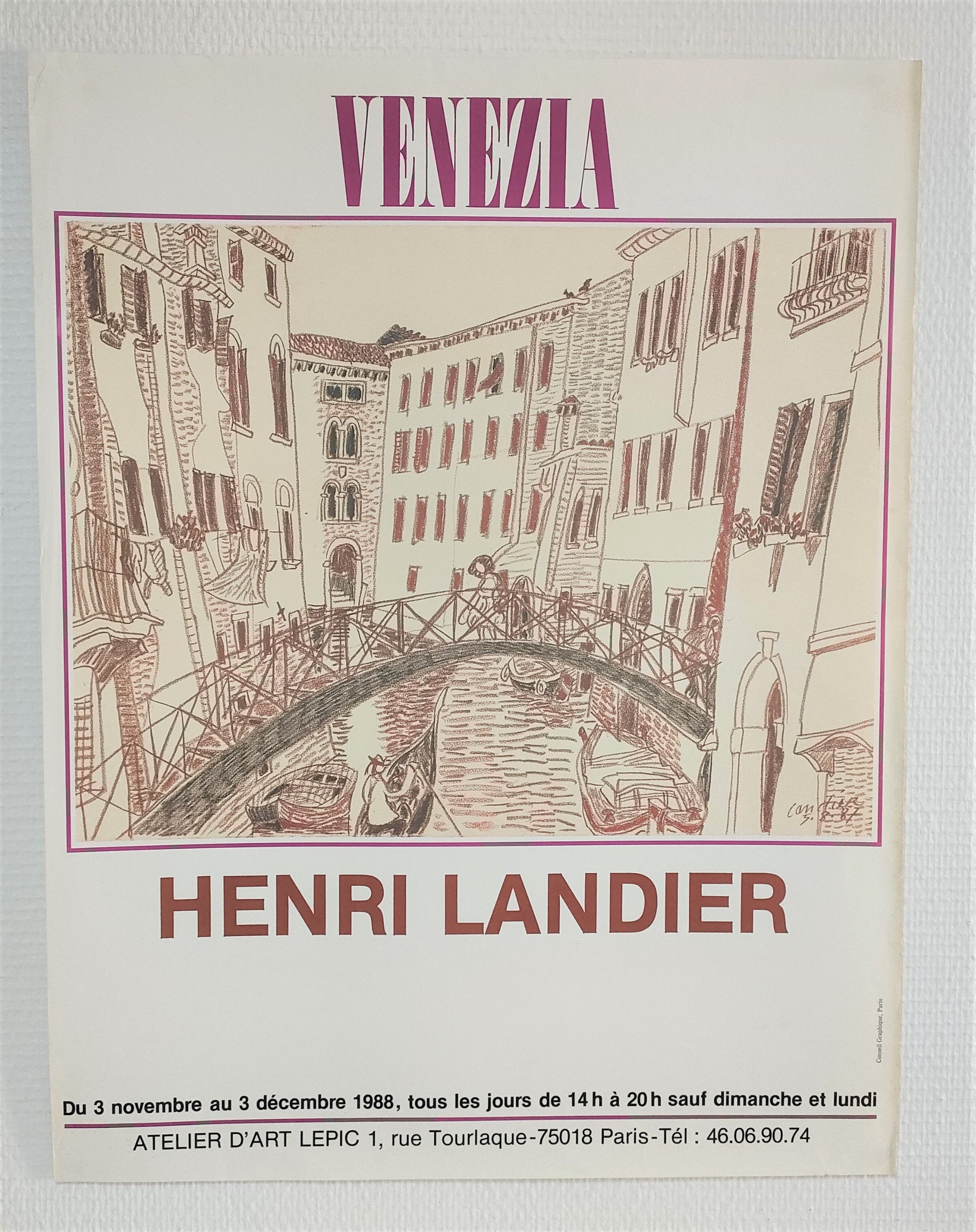 Original poster exhibition Venezia Henri Landier Paris 1988