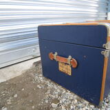 Old blue travel trunk handle leather