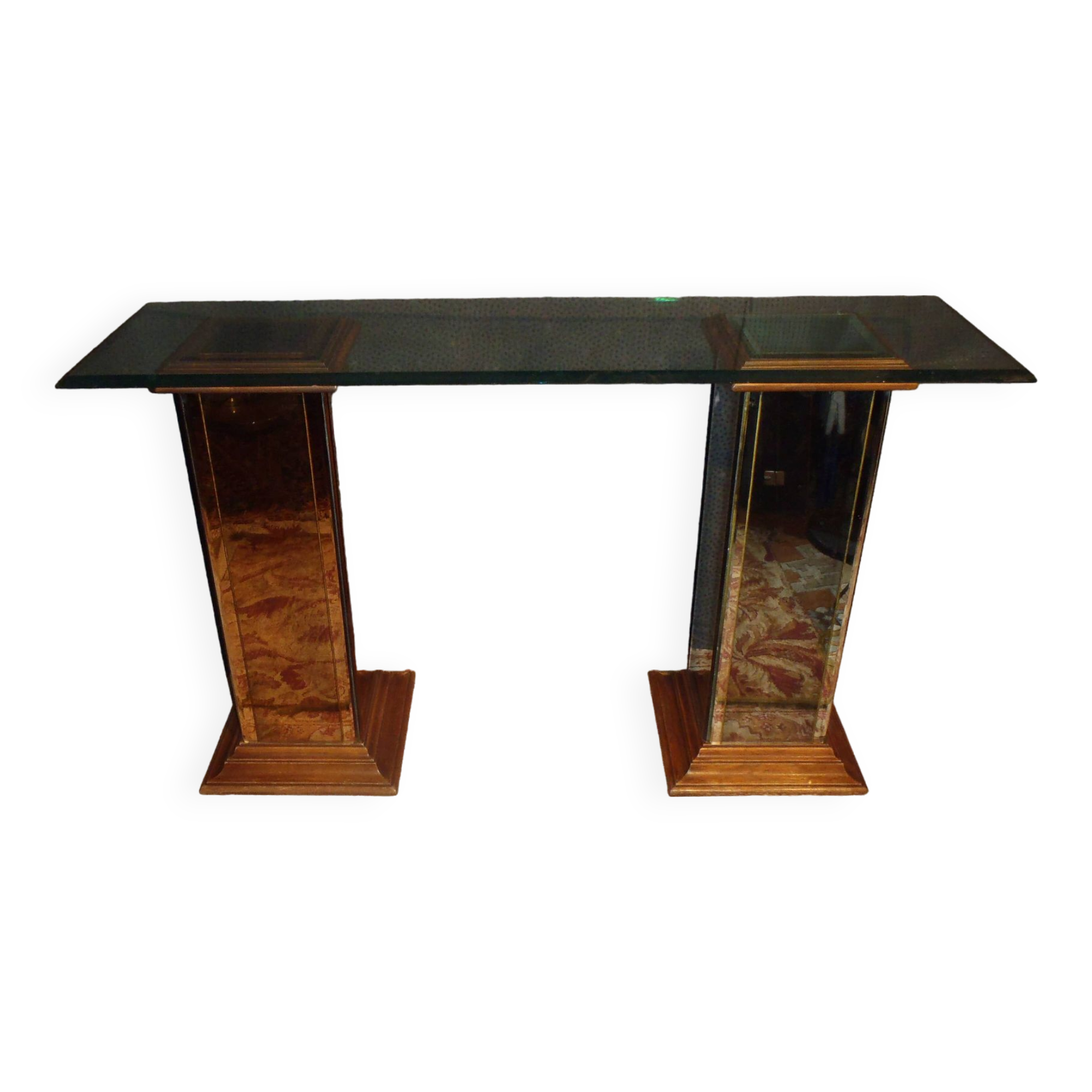 Console vintage verre et miroir année 70