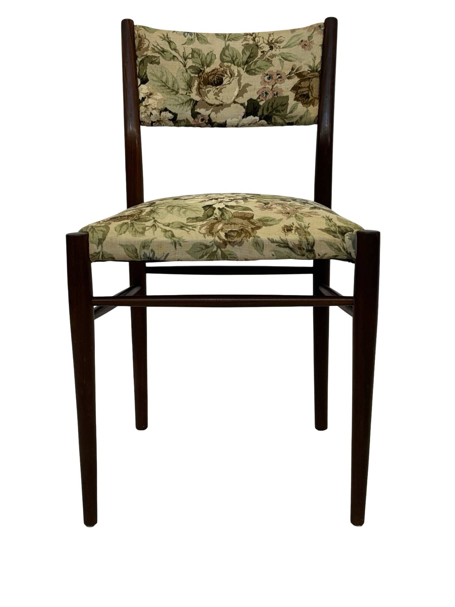 Vintage Dining Chair Flower Upholstery 1960s Teak
