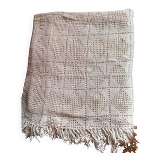 Dessus de lit en coton blanc , Ancien jeté de lit en crochet , couvre lit coton blanc