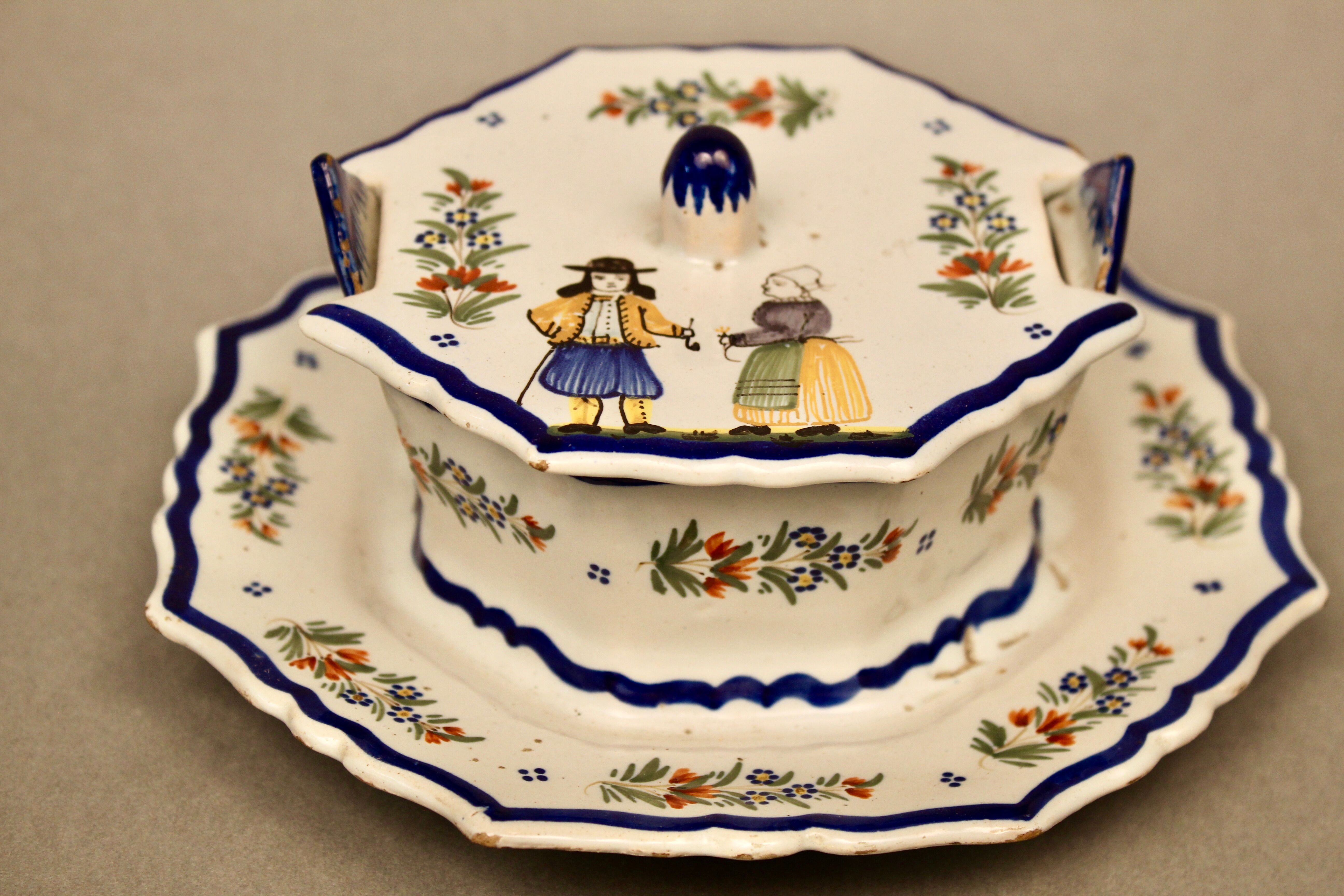 Antique butter dish in Quimper earthenware