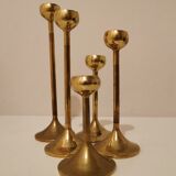 Set of 5 brass candlesticks from the 70s